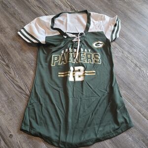 Green Bay Packers #12 Lace-Up Football Tee - Green & White
